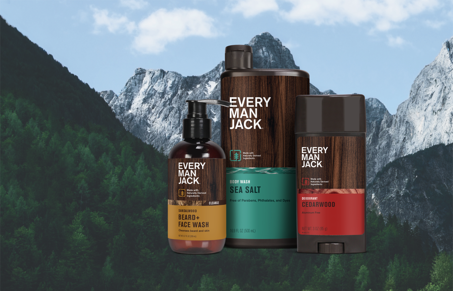 Naturally Derived Outdoor Inspired - Photo of Products over a mountain range